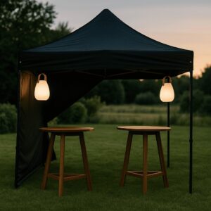 Compleet pakket tent met tafels en lampen
